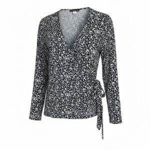 American City Wear Polka Dot V-Neck Tie Waist Wrap Top Navy Blue White Size 2X